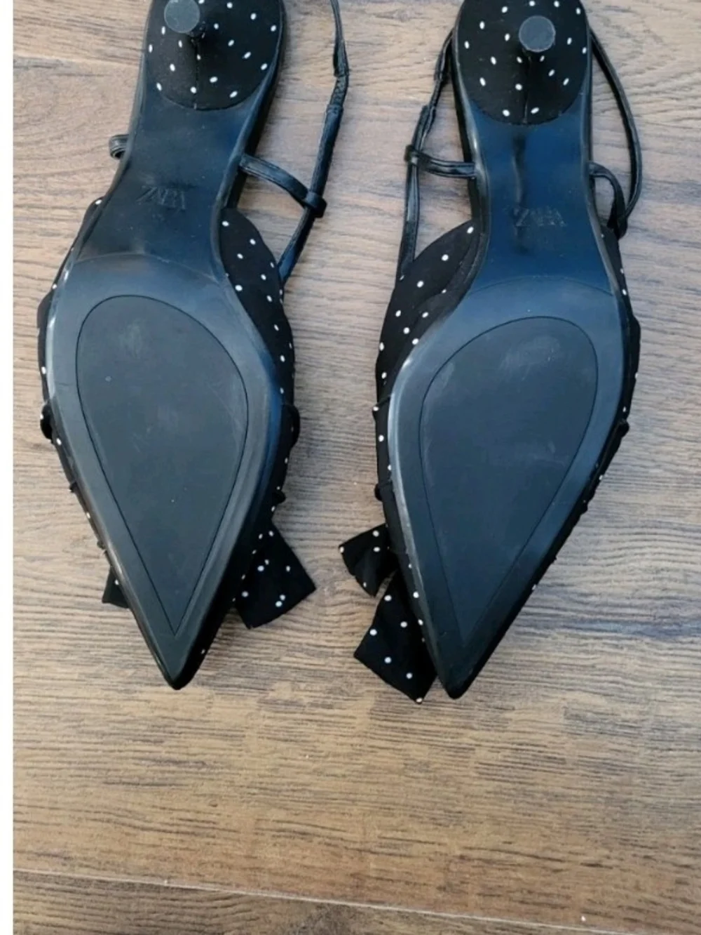 Zara Black Polka Dot Bow Slingback Sandals - Picture 3 of 3